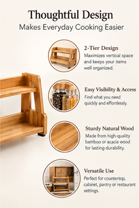 2 Tier Bamboo Spice Rack Organizer Modern Multifunctional <b>Kitchen</b> Countertop Seasoning Storage Shelf <b>Pantry</b> Cabinet Holders - Product Image 4