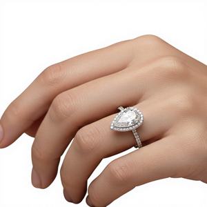 Hidden Halo Pear Shaped Diamond <b>Ring</b> 14K 18K Solid Gold 925 Sterling Silver Teardrop Wedding Promise <b>Ring</b> <b>Proposal</b> Diamond <b>Ring</b> - Product Image 6