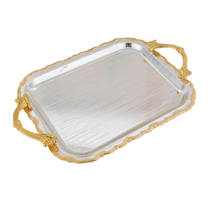Bandeja Rectangular Decorativa de Acero Inoxidable con Asas Florales Doradas y Borde Repujado para Bodas, Mesas de Comedor y Hoteles - Product Image 4