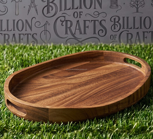 Nouvelle arrivée : plateau ottoman en bois d'acacia écologique avec poignées, plat décoratif pour salon et table basse - Product Image 1
