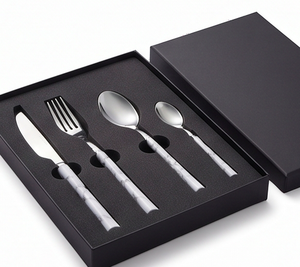 Ensemble de couverts argentés avec manches en marbre blanc, élégants ustensiles en acier inoxydable, parfaits pour les mariages, les dîners, la cuisine et les cadeaux - Product Image 4