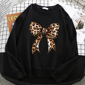 Sweat-shirts à capuche pour femmes, style streetwear professionnel, motifs nœud, cœur, amour, léopard, basiques, chauds, en polaire, doux, à col rond - Product Image 1