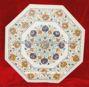 Beautiful Handmade <b>White</b> Marble Inlaid Round Shape Table Top - Product Image 6