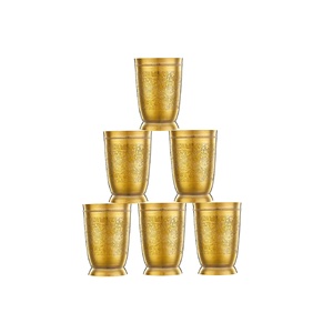Pure Brass <b>Glass</b> Tumbler with Embossed Design Traditional Water <b>Glass</b> for Daily Use <b>Drinkware</b> - Product Image 1