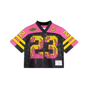 Wholesale Custom Full Print Streetwear American Retro Men's V-neck <b>Plus</b> <b>Size</b> Short Football Jersey High Quality Sublimation <b>Mesh</b> - Product Image 1