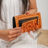Portefeuille en cuir véritable de peau de vache de qualité haut de gamme fait à la main pour les femmes couverture longue mode unisexe marron Anti-vol porte-carte d'argent