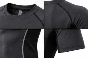 T-shirt de compression à manches courtes gris foncé pour homme, séchage rapide, coupe ajustée, col rond, tricoté, sportif, pour l'entraînement et la gym - Product Image 4