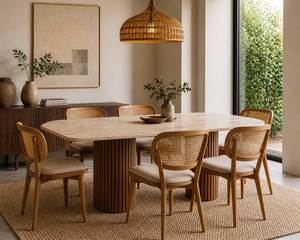 Juego de Comedor Moderno con Mesa Ovalada y Sillas de Ratán, Muebles Minimalistas de Teca para Interiores de Villas, Resorts y Hoteles - Product Image 2