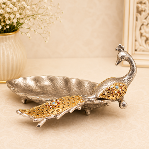 Plat de service en argent et or fait main, motif paon, artisanat indien traditionnel, centre de table décoratif, accent pour salon - Product Image 4