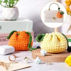 Handmade 2 Pcs <b>Cute</b> Tangerine Shaped Coin <b>Purses</b> Small Crochet Storage Drawstring Change Pouches Woven Knitting Wallets - Product Image 3