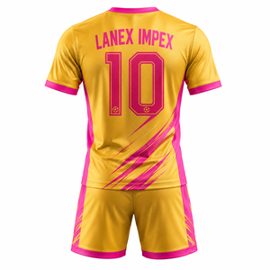 Ensemble de maillots de football personnalisés par sublimation pour hommes, uniforme de football à manches courtes, t-shirt et short d'équipe sportive, kit de football respirant or rose - Product Image 3
