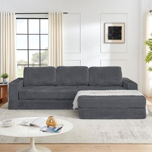 Sofá Seccional Modular en Forma de L, Estilo Moderno y Minimalista, con Asiento a la Derecha, Tapizado en Corduroy, Desplegable - Product Image 3