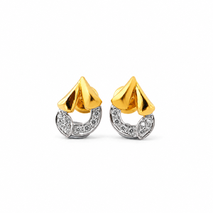 Pendientes de tuerca de diseño con microincrustaciones de diamantes en oro amarillo de 18 quilates Namivaa para mujer, de alto brillo, contemporáneos, para fiestas, bodas y uso diario. - Product Image 2