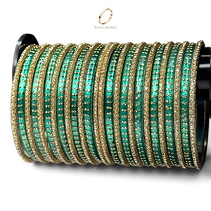Beautiful Green Kashmiri Aluminium Bangles Sparkling Glitter Gold Plated Stone Borders <b>for</b> <b>Women</b> Bridal Wholesale Fashion - Product Image 4
