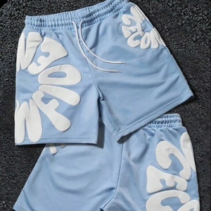 กางเกงขาสั้นผ้าฝ้ายสำหรับผู้ชายกางเกงขาสั้นพิมพ์ลายแบบตาข่ายและพัฟใส่สบายพิมพ์โลโก้ได้ตามต้องการ - Product Image 1