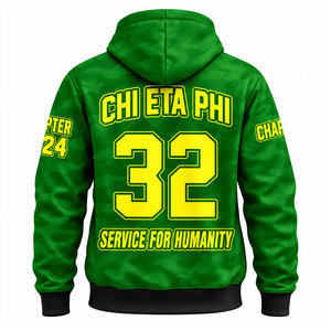 Sweat-shirt à capuche oversize pour homme, noir et vert, brodé, hiver, décontracté, Chi Eta Phi 32 Chapter - Product Image 6