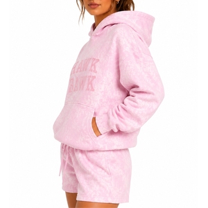 Women's <b>Hoodie</b> Shorts Set Premium Cotton <b>Oversized</b> Fleece Casual Wear with Puff Print Relaxed Fit Quality <b>Stitching</b> Comfort Wear - Product Image 3
