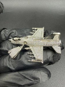Colgante de moissanita con diseño de avión de combate, estilo hip hop, con incrustaciones de circonitas, de plata de ley 925, joyería fina, colgantes y dijes - Product Image 3
