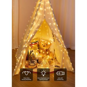 Luci a tenda a LED da 3m x 3m, 300 LED, bianco caldo, con spina USB e 8 modalità di illuminazione per decorazioni natalizie e matrimoni - Product Image 2