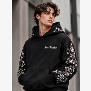 Sudadera con Capucha de Terciopelo Negra para Hombre, con Estampado de Letras con Pedrería, Estilo Hip Hop, Precio al por Mayor, Diseño Personalizado OEM - Product Image 1