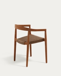 Modern <b>Light</b> Teak Wood Dining Chair Curved Armrest Handwoven <b>Rope</b> Seat Eco-Friendly Minimalist Design for Apartment - Product Image 3