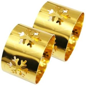 Gold Napkin Rings Set of 2 <b>Snowflake</b> Design Round Luxury Napkin Rings For Christmas <b>Decoration</b> Dining Tableware Setting - Product Image 1