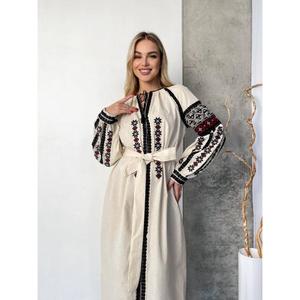 Elegante Vestido Vintage Bordado de Ucrania para Mujer, Bordado a Mano, 100% Algodón, Negro Sólido, Corte en A, Largo hasta la Rodilla - Product Image 3