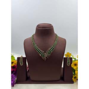 Indian Ethnic Prachi Victorian Delicate Gold-Plated CZ Casual Wedding Necklace & Earring Set - Product Image 2