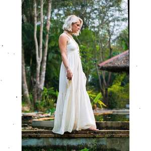 Vestido Maxi Bohemio Blanco para Mujer, con Tirantes Finos, Vestido Largo con Volantes, de Algodón, para Verano, Playa o Resort - Product Image 3