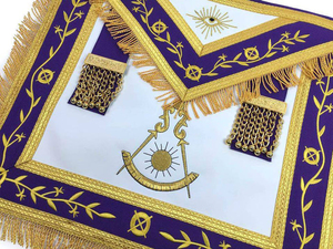 Tablier de Maître Ancien Maçon de la Loge Bleue - Blanc et Violet avec Broderie Dorée à la Machine, Tabliers Maçonniques de Qualité Professionnelle - Product Image 5