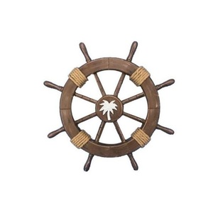Wooden <b>Ship</b> <b>Wheel</b> Maritime Adventure Ornament Created to Complement Beach Cottage Interiors with Rustic Nautical Beauty - Product Image 3