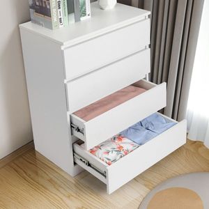 Comò Semplice a 4 Cassetti in Legno Bianco, Design Nordico Estensibile per Arredamento Casa, Sottotetto o Soggiorno - Product Image 5