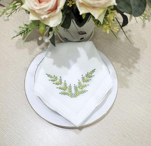 Servilletas de Tela Bordadas Personalizadas al por Mayor con Hojas Verdes, Servilletas de Algodón para Cena, Servilletas de Tela con Dobladillo para Eventos en el Hogar y Bodas - Product Image 2
