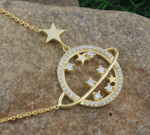 Collar de Estrella Galáctica Chapado en Platino CZ, Plata de Ley 925, Colgante de Estrella del Norte Celestial, Unisex, Vintage, Noche Estrellada, Aniversario - Product Image 5