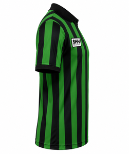 Men Green Black Striped Referee <b>Shirt</b> Half <b>Zip</b> Polo Collar Short Sleeve Professional Football Officials Performance Game Jersey - Product Image 3