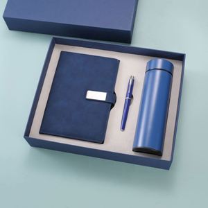 Wholesale Promotional Blue Pu Leather Notebook and Pen Custom <b>A5</b> Diary Thermos Cup <b>Note</b> <b>Book</b> Gift Set With Water Bottle - Product Image 2