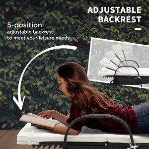 Sdraio da Esterno Regolabile a 5 Livelli con Schienale, in Rattan Crema, con Ruote e Cuscino per Prendere il Sole - Product Image 6