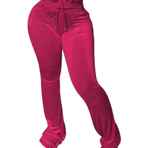 Pantalones de Cintura Media con Corte Acampanado, Tela de Forro Polar, Encaje, Invierno, Pierna Ancha, Casuales, para Oficina, Reuniones de Negocios y Uso Diario, Pantalones para Mujer - Product Image 2