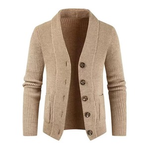 Custom Logo OEM Winter Knitwear Anti-Shrink Spandex/Polyester Casual Single Breasted Knit Coat Jacket V-Neck Long Men's <b>Cardigan</b> - Product Image 4