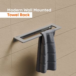 Grey Stainless Steel Single Towel Bar Wall Mounted Bathroom Towel Hanger Rail Open Frame Floating <b>Bracket</b> Storage Rack - Product Image 2