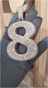 จี้ห้อยคอฮิปฮอปประดับเพชรโมอิสซาไนต์รูปตัวอักษรและตัวเลข  สำหรับทุกเพศ  ทำจากเงินแท้ 925 ชุบทองคำขาว  งานจิวเวลรี่แฟชั่น - Product Image 2