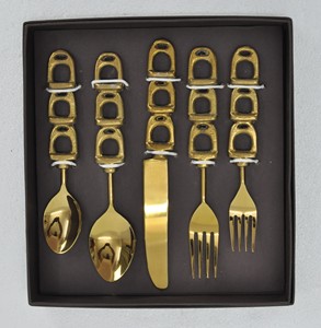 Juego de Cubiertos de Metal de Grado Alimenticio con Diseño de Estribo de Caballo, Dorado y Plateado, 5 Piezas, Caja de Regalo de Lujo, Logotipo Personalizado - Product Image 4