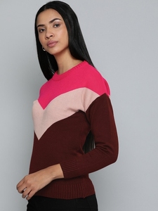 Suéter de Punto con Bloques de Color para Mujer, Cuello Redondo, Manga Larga, para Otoño, Antipilling, Acrílico - Product Image 3