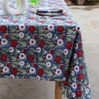 Nappe à motifs floraux bleu, rouge et blanc, pour usage extérieur, lavable, style pastoral, rectangulaire
