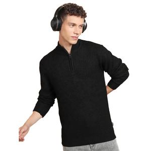 Jacquard avec logo personnalisé 1/4 pull-over à fermeture éclair pulls surdimensionnés épais et épais tricot côtelé en coton pour hommes motif solide vêtements d'hiver - Product Image 1