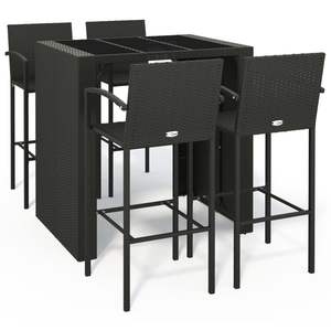 Ensemble de bar de jardin en rotin PE noir avec acier thermolaqué et verre trempé, mobilier d'extérieur haut de gamme - Product Image 2