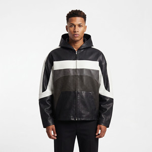 Men Side <b>Pockets</b> Leather Loose Fit <b>Hoodie</b> Men's Premium Quality Baggy Leather Hood Mens Oversize Leather <b>Zip</b> Up <b>Hoodie</b> - Product Image 1