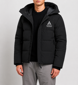 Men's <b>Winter</b> Streetwear Bonded Puffer <b>Jacket</b> ODM <b>Waterproof</b> Windproof Breathable Stand Collar Hooded Down Coat Front Custom Logo - Product Image 5