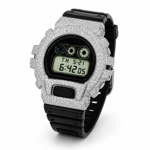 Reloj Digital de Lujo con Incrustaciones de Moissanita, Resistente al Agua 3BAR, Caja de Acero Inoxidable, Correa de Silicona Negra, Unisex - Product Image 4