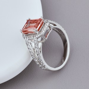 Bague de fiançailles et de mariage en argent sterling 925 massif avec halo de diamants orange de taille émeraude certifiés IGI, cultivés en laboratoire – Cadeau tendance - Product Image 2